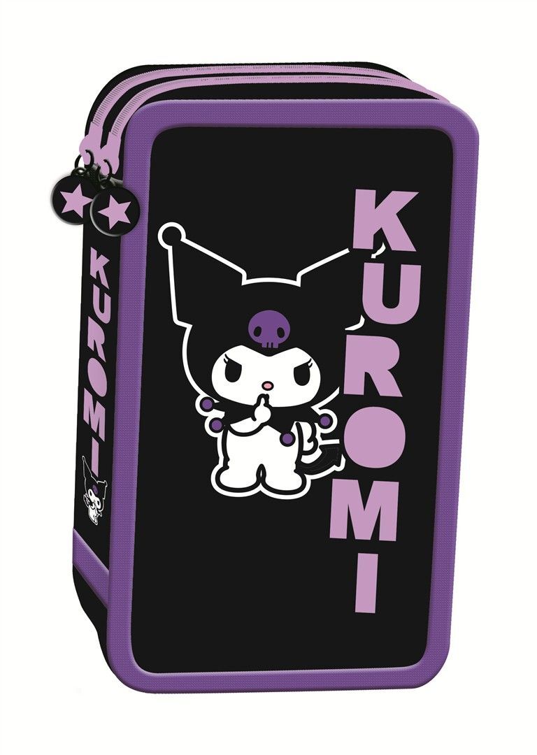 Piórnik 2-komorowy z wyposażeniem Kuromi Black
