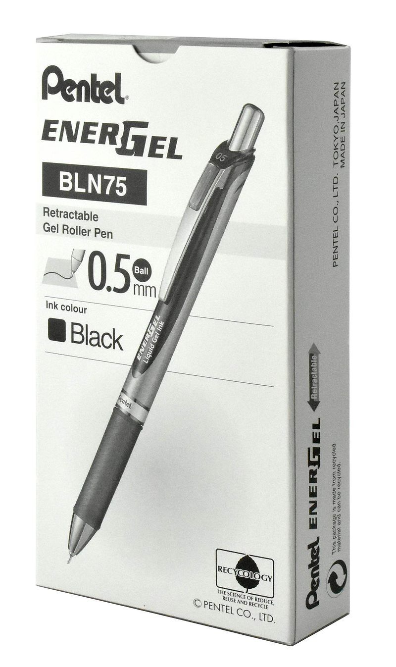 Cienkopis kulkowy 0,5 mm energel  bln75, czarny x 12