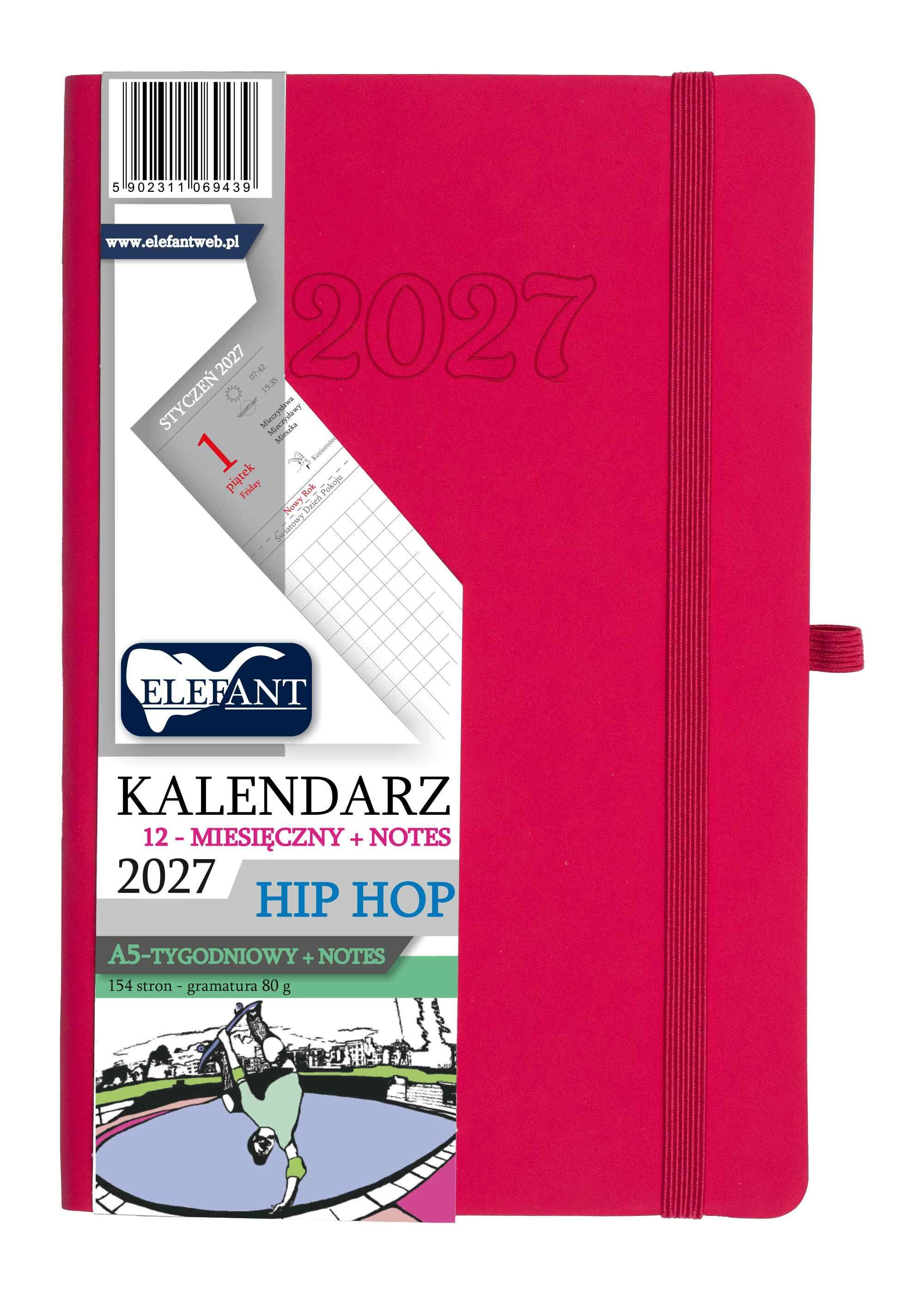 Kalendarz 2027 12 m-cy. Hip hop A5 tygodniowy różowy