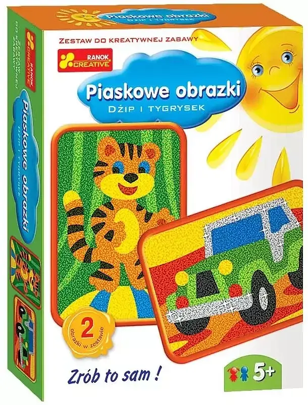 Piaskowe obrazki dżip i tygrysek