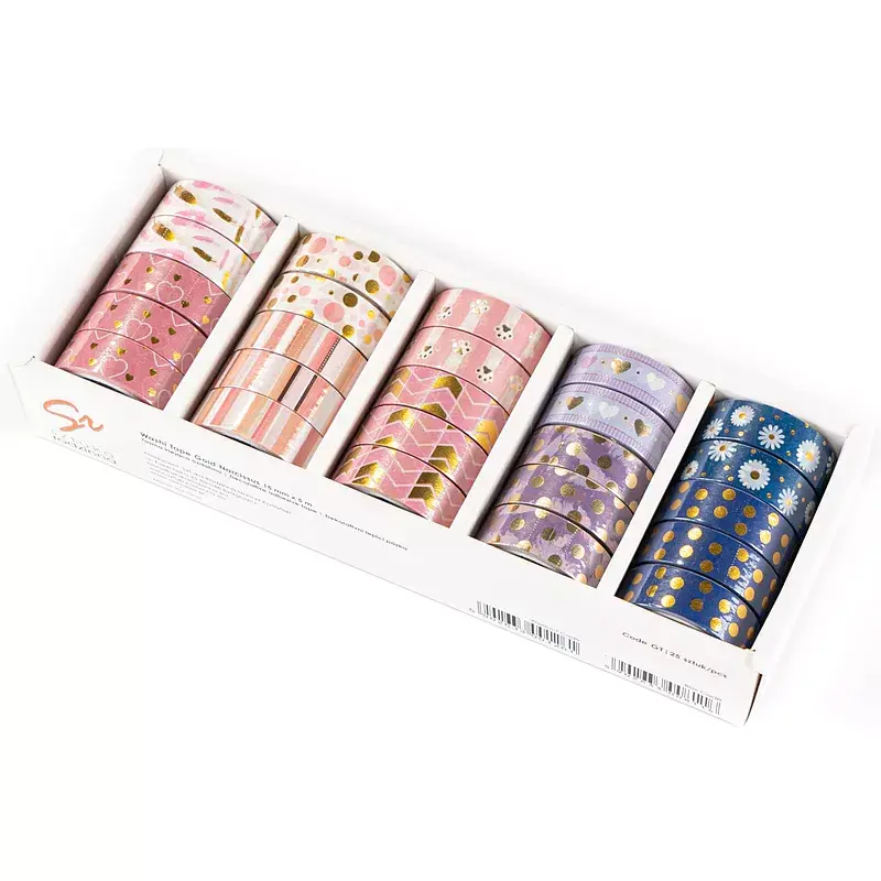 Washi tape gold narcissus set 4 display mix 25 sztuk