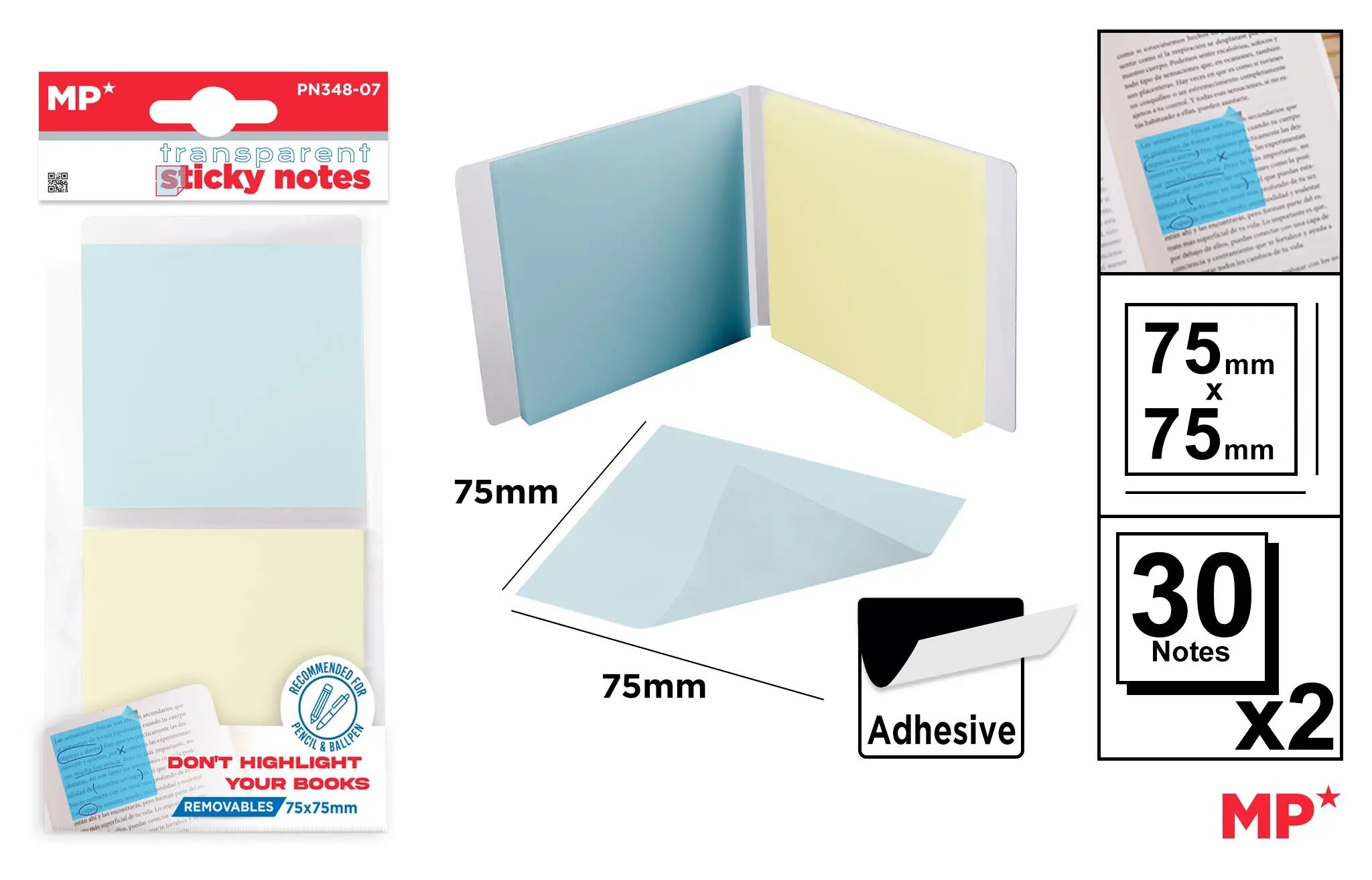 Karteczki samoprzylepne przezroczyste 75x75mm 2x30szt.