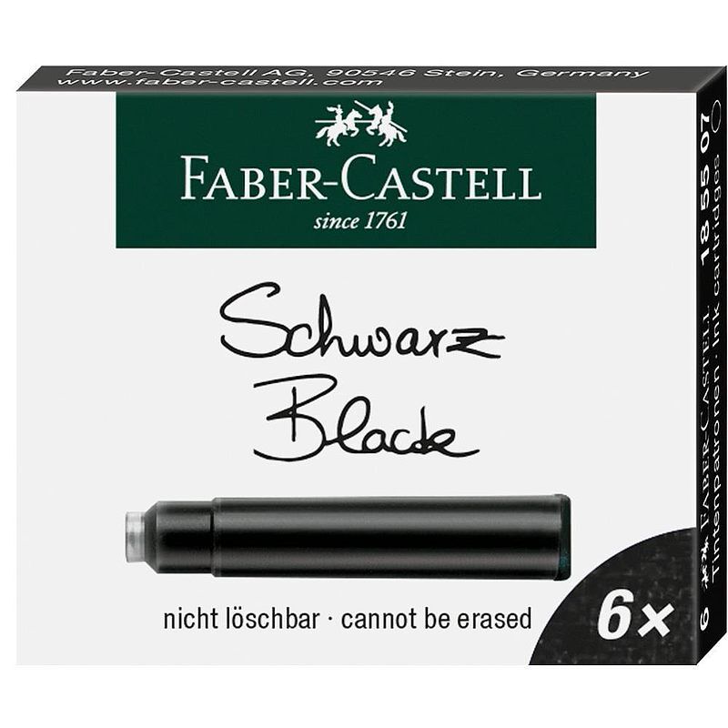 Naboje atramentowe krótkie faber-castell czarne 6 sztuk