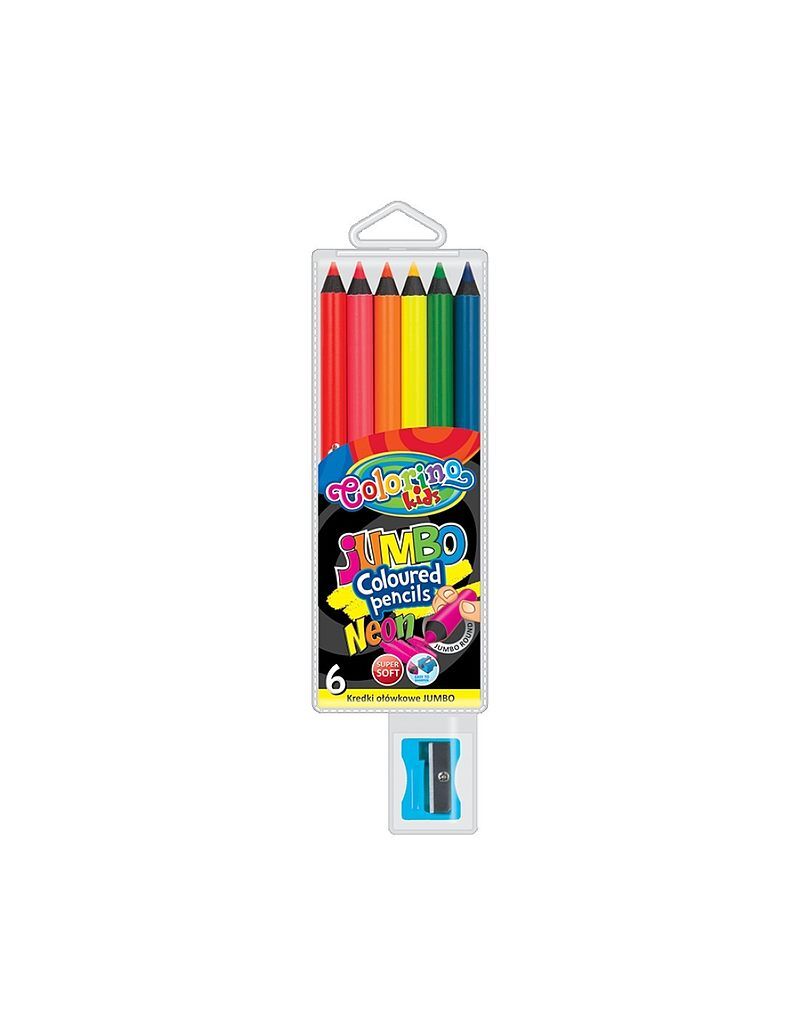 Kredki ołówkowe jumbo colorino kids okrągłe 6 kolorów neonowych + temperóka