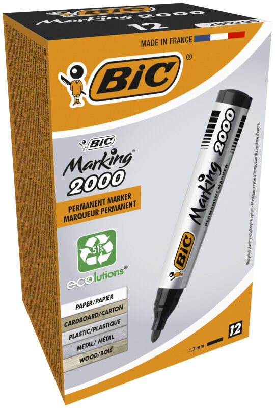 Paczka Marker czarny okrągła końcówka BIC Marking 2000 ECOlutions 12szt.