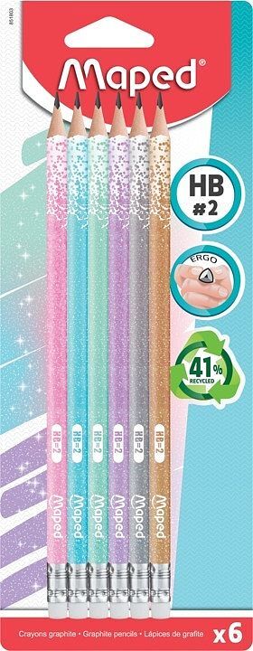 Ołówek hb z gumką glitter brokatowy 6 szt