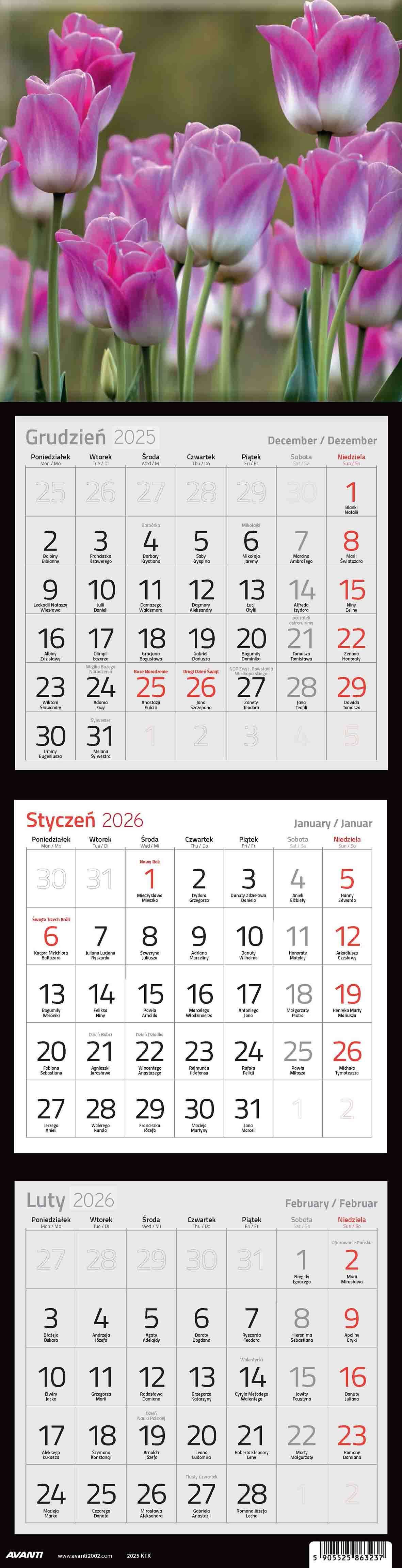 Kalendarz 2026 trójdzielny kwadratowy KTK 1szt.mix