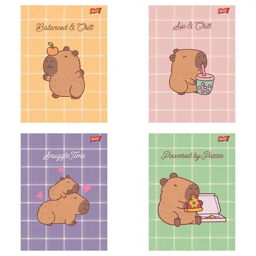 Paczka Zeszyt A5 32k.linia dwukolorowa okładka laminowana Capybara Mood mix 15 sztuk