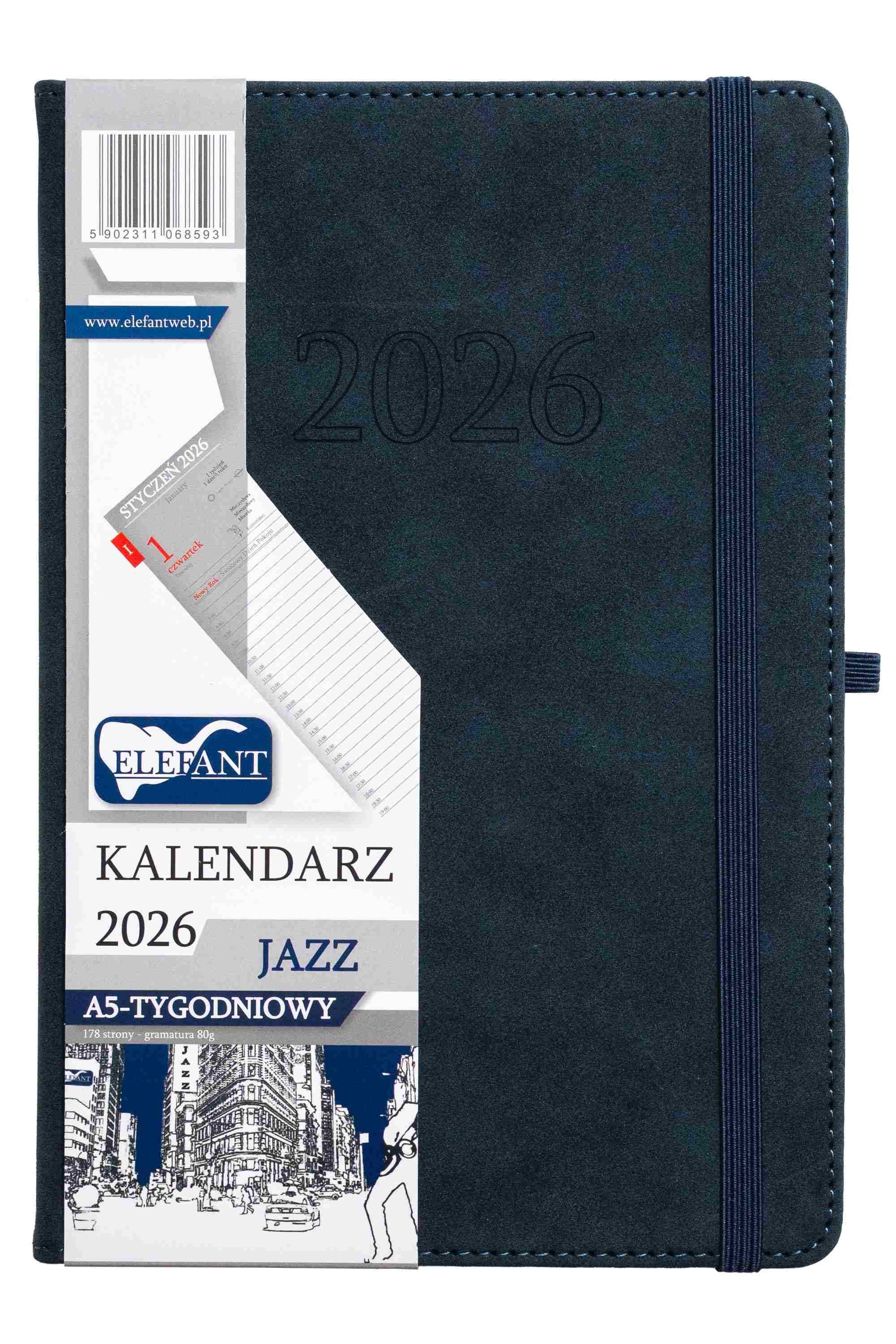Kalendarz 2026 Jazz A5 tygodniowy granatowy