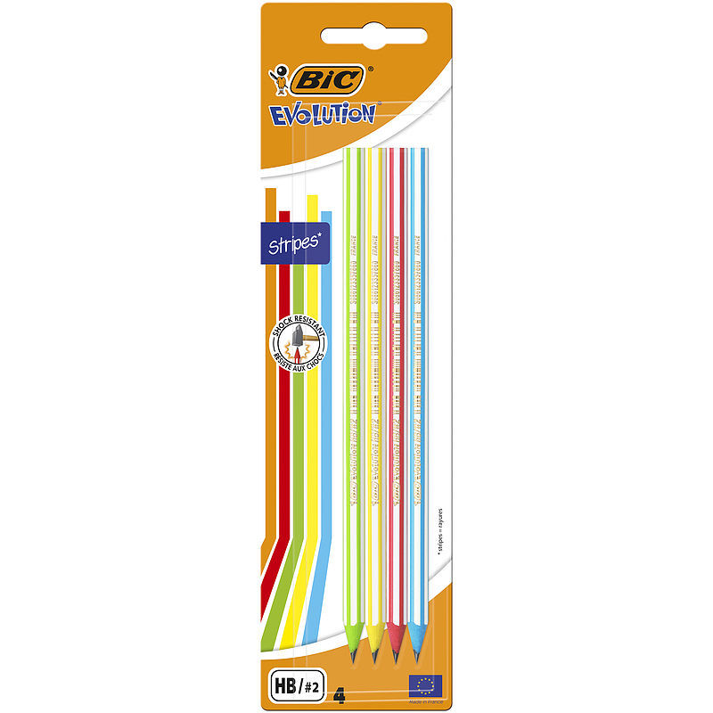 Ołówek bez gumki bic evolution stripes 646 hb blister 4szt
