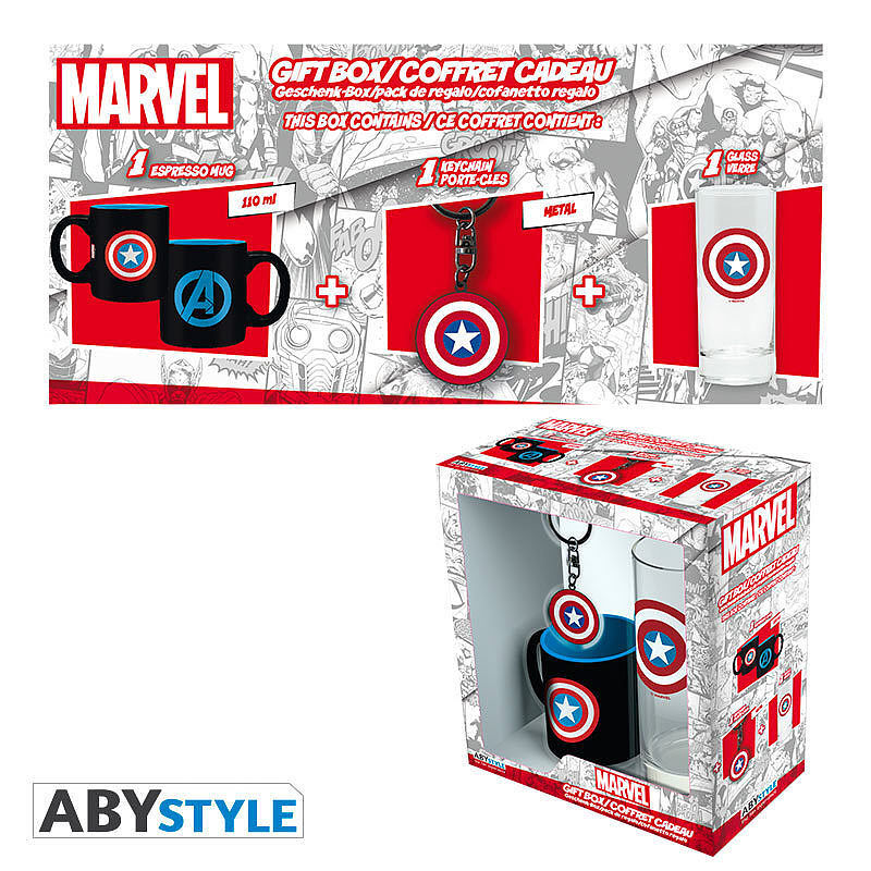 MARVEL - Pck Glass 29cl + Keyring + Mini Mug "Captain America"
