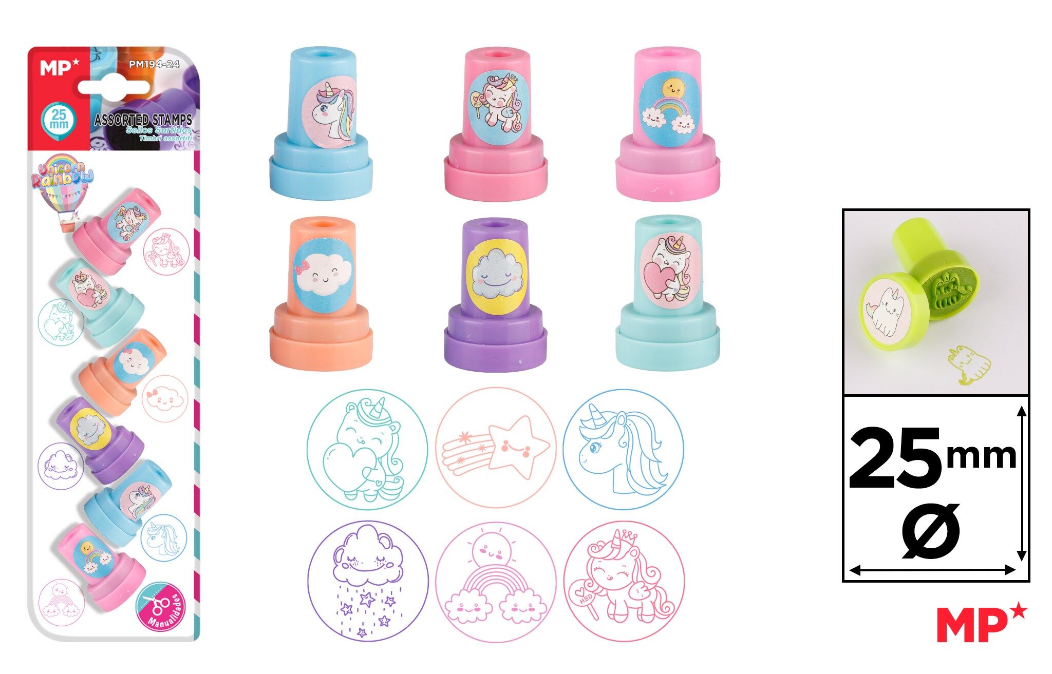 Stempelki MP Unicorn & Rainbow dla dzieci blister 6 sztuk