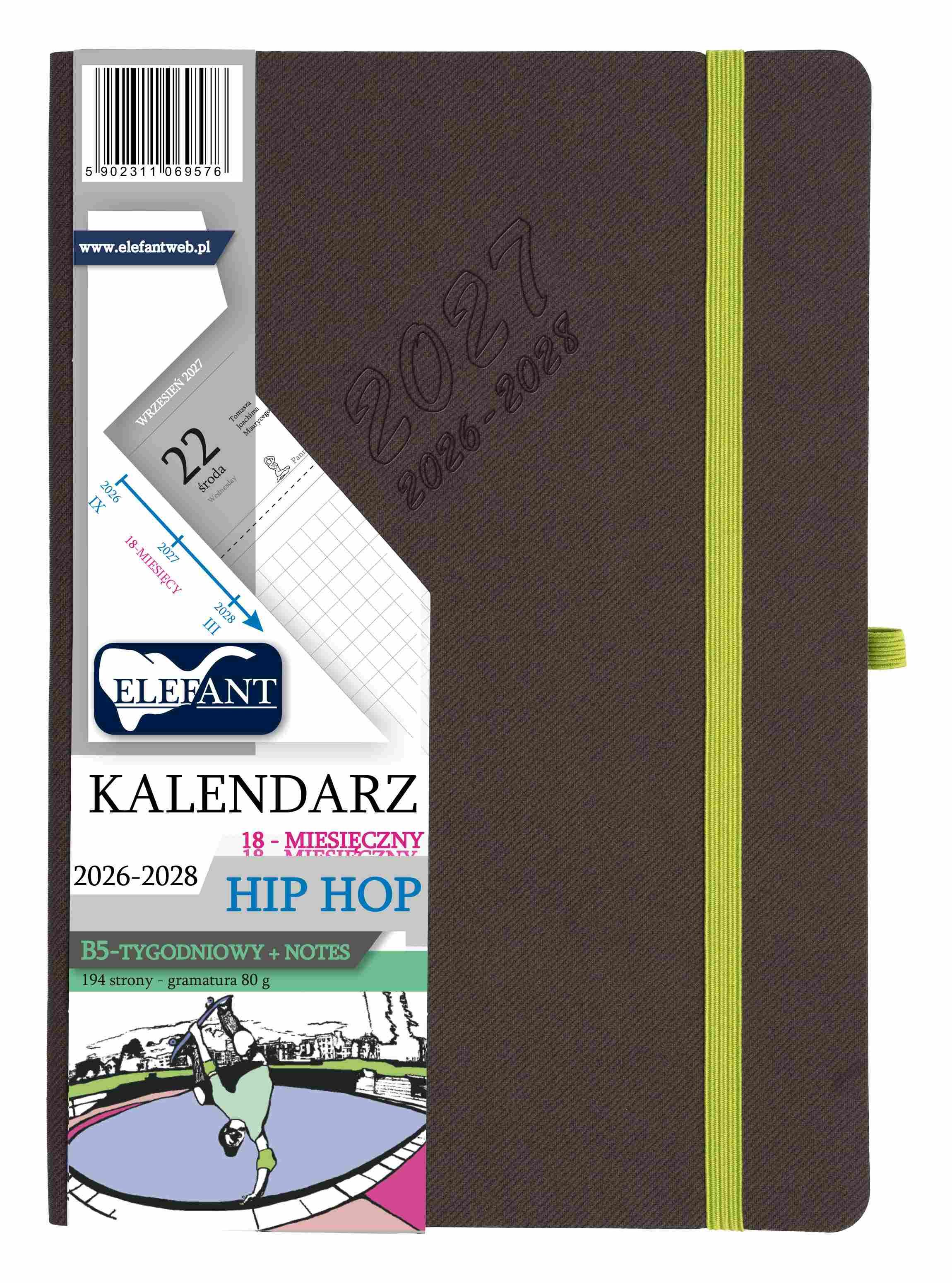 Kalendarz 2026/2028 18 m-cy. Hip hop B5 tygodniowy szary