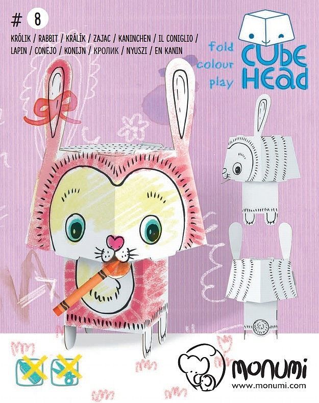 Królik cube head złóż i pokoloruj