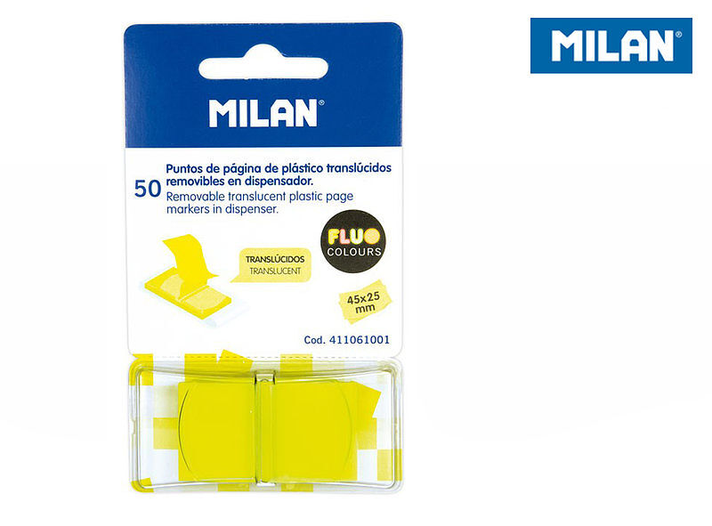 Indeksy transparentne milan fluo żółte 45 x 25 mm 50 szt
