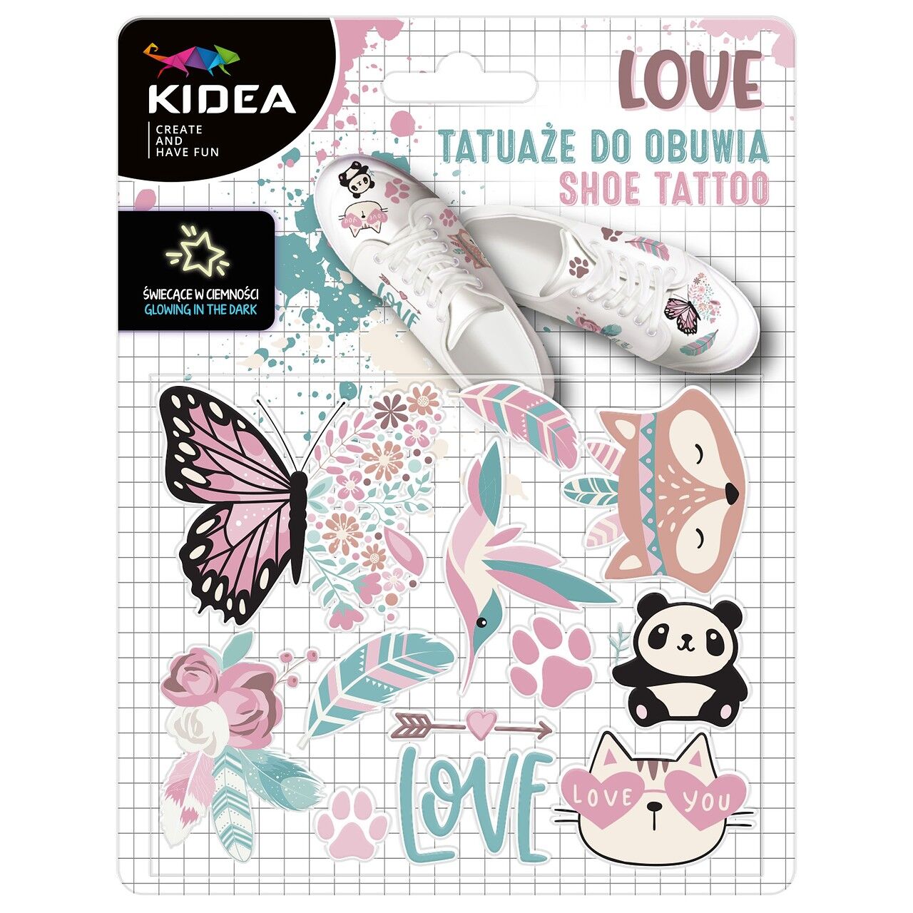 Tatuaże do obuwia świecące w ciemności love Kidea