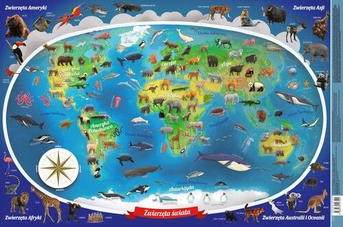 Podkładka na biurko Mapa Świata zwierzątka