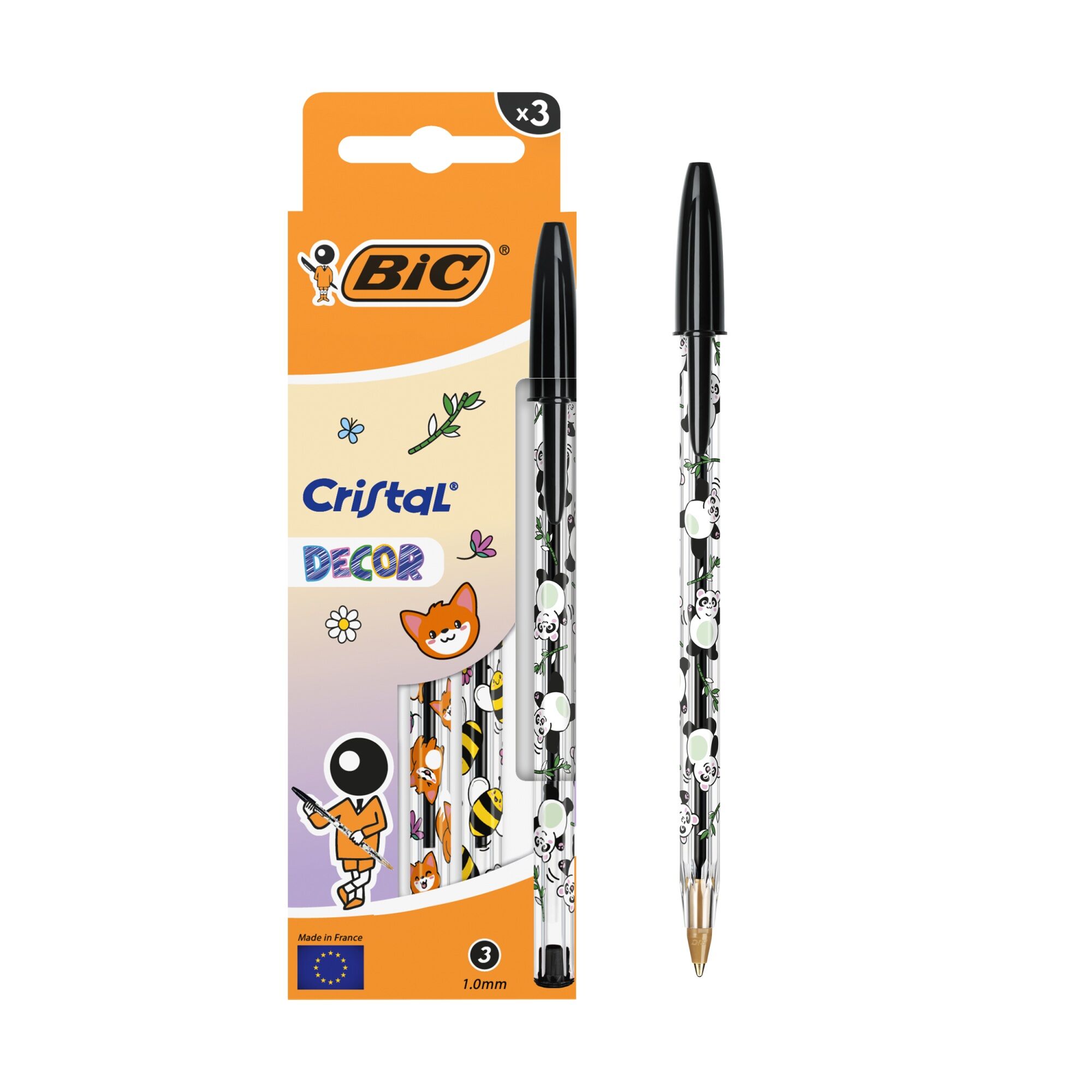 Długopis czarny BIC Cristal Kawaii Decor  3szt.