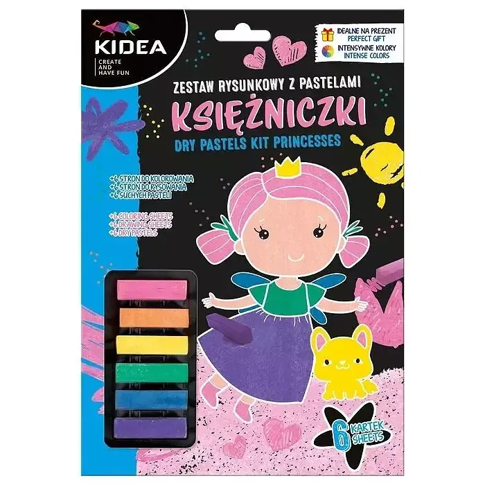 Zestaw rysunkowy z pastelami księżniczki kidea 6 kolorów