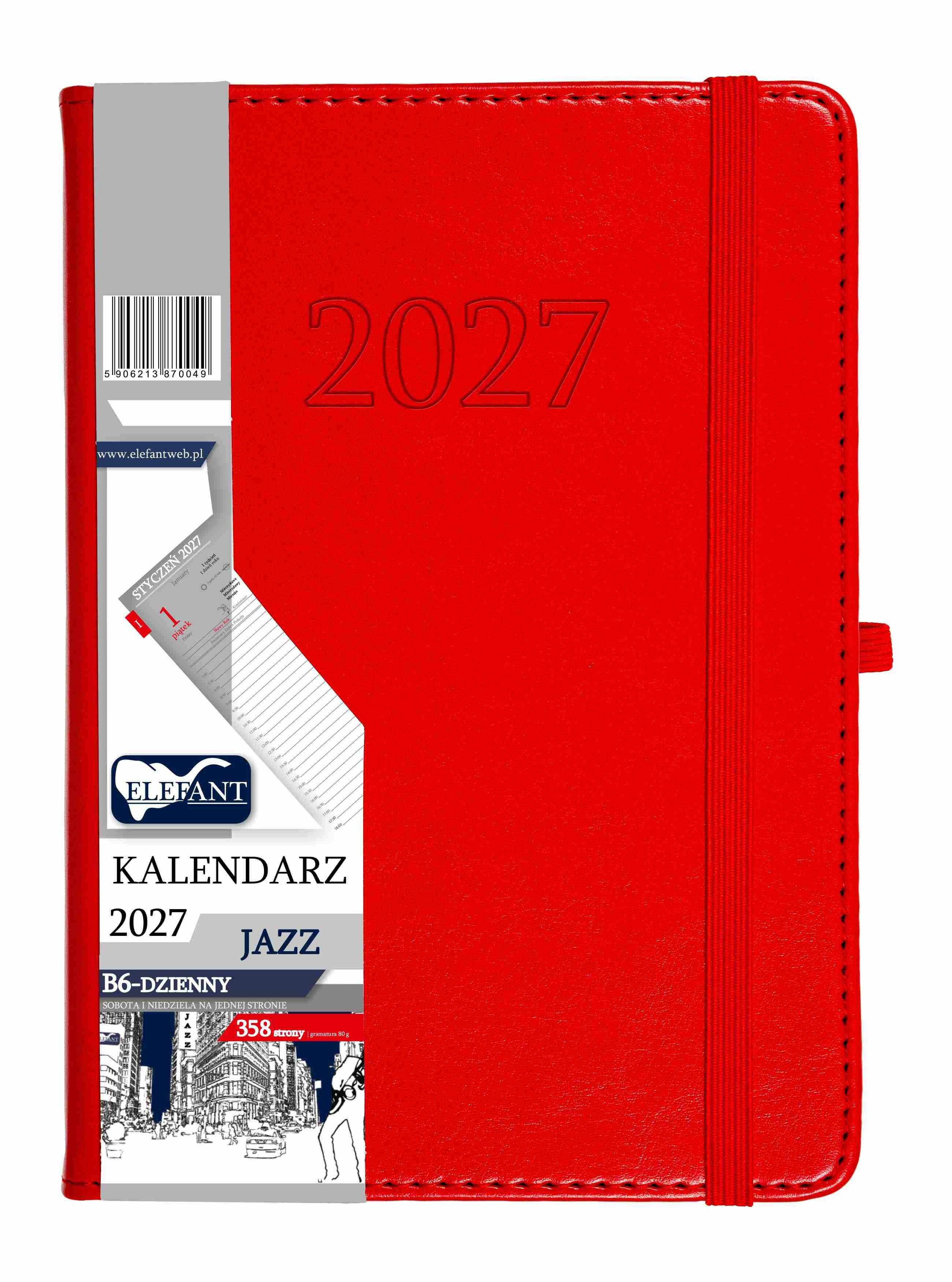 Kalendarz 2027 Jazz B6 dzienny czerwony
