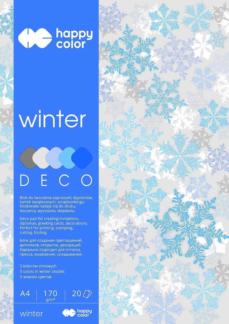Blok happy color deco winter a4 5 kolorów 20 arkuszy 170 g/m2 zimowy