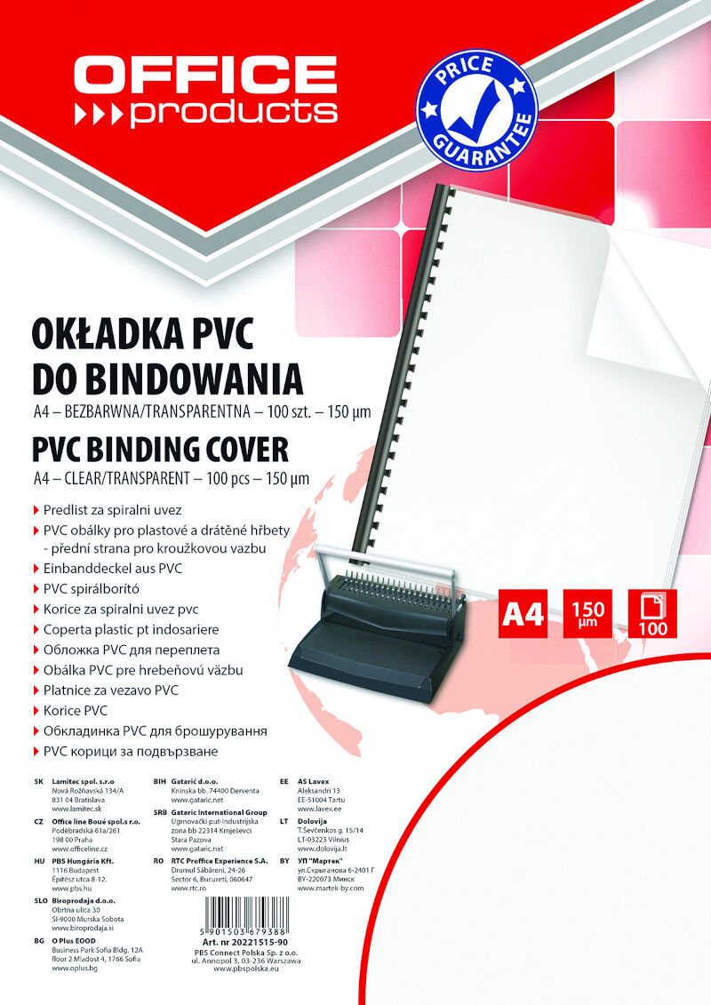 Okładki do bindowania A4 Office Products 100szt. transparentne