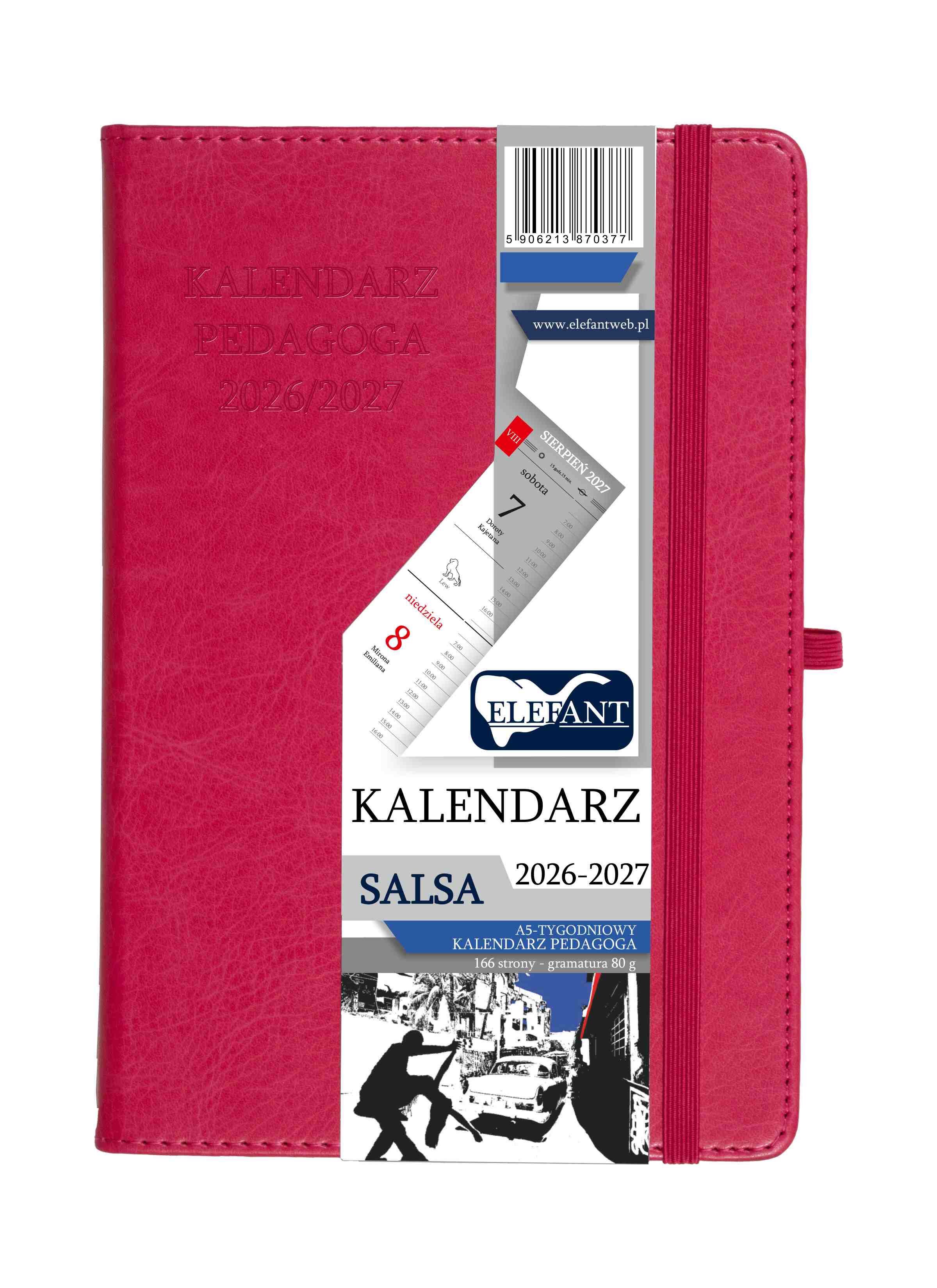 Kalendarz pedagoga 2026/2027 Salsa A5 tygodniowy karmazynowy