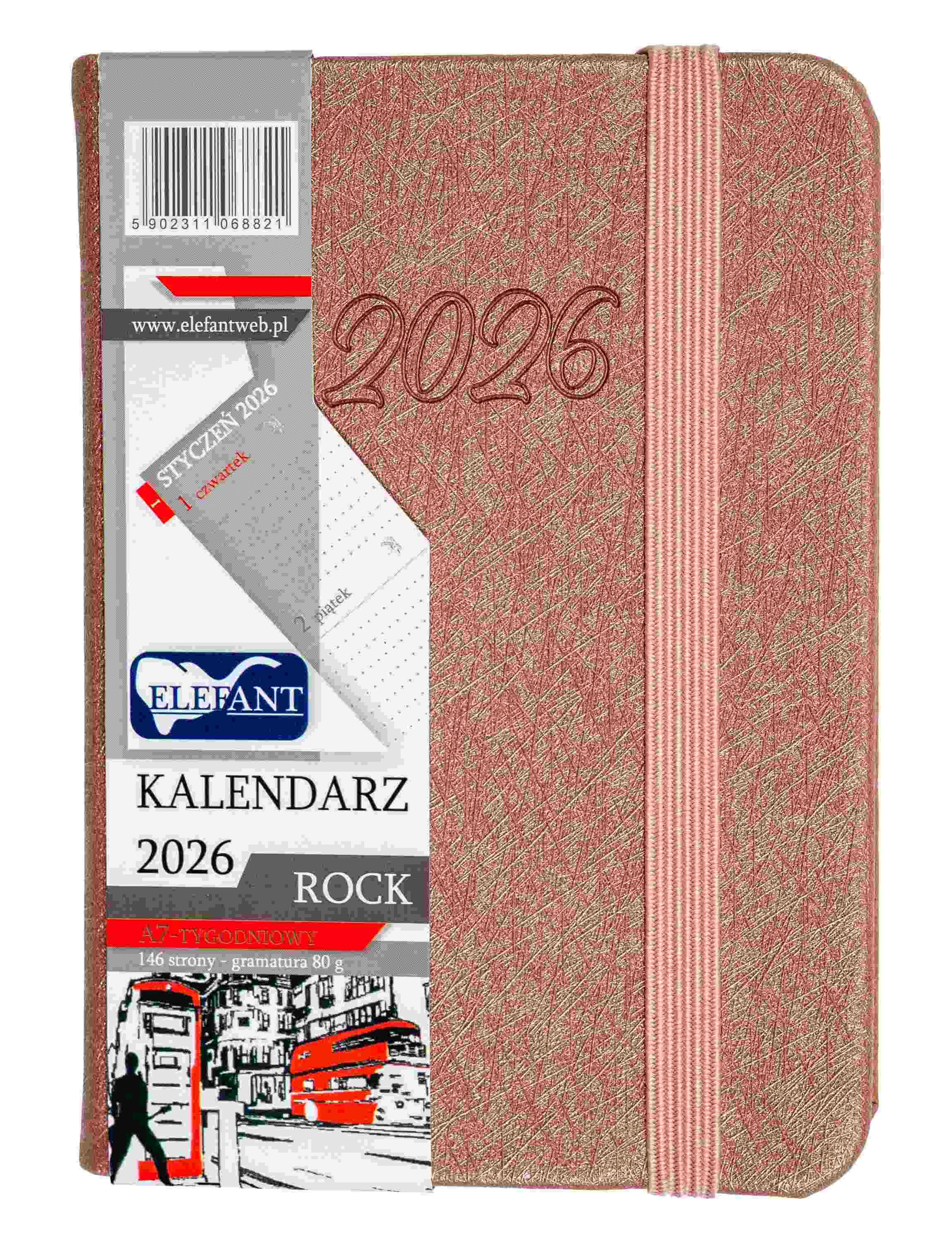Kalendarz 2026 Rock A7 tygodniowy miedziany