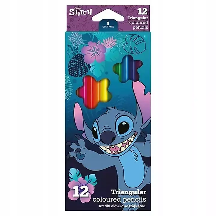 Kredki ołówkowe trójkątne disney core stitch 12 kolorów