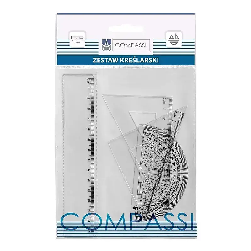 Zestaw geometryczny compassi 4-elem. Z linijką 15cm w etui