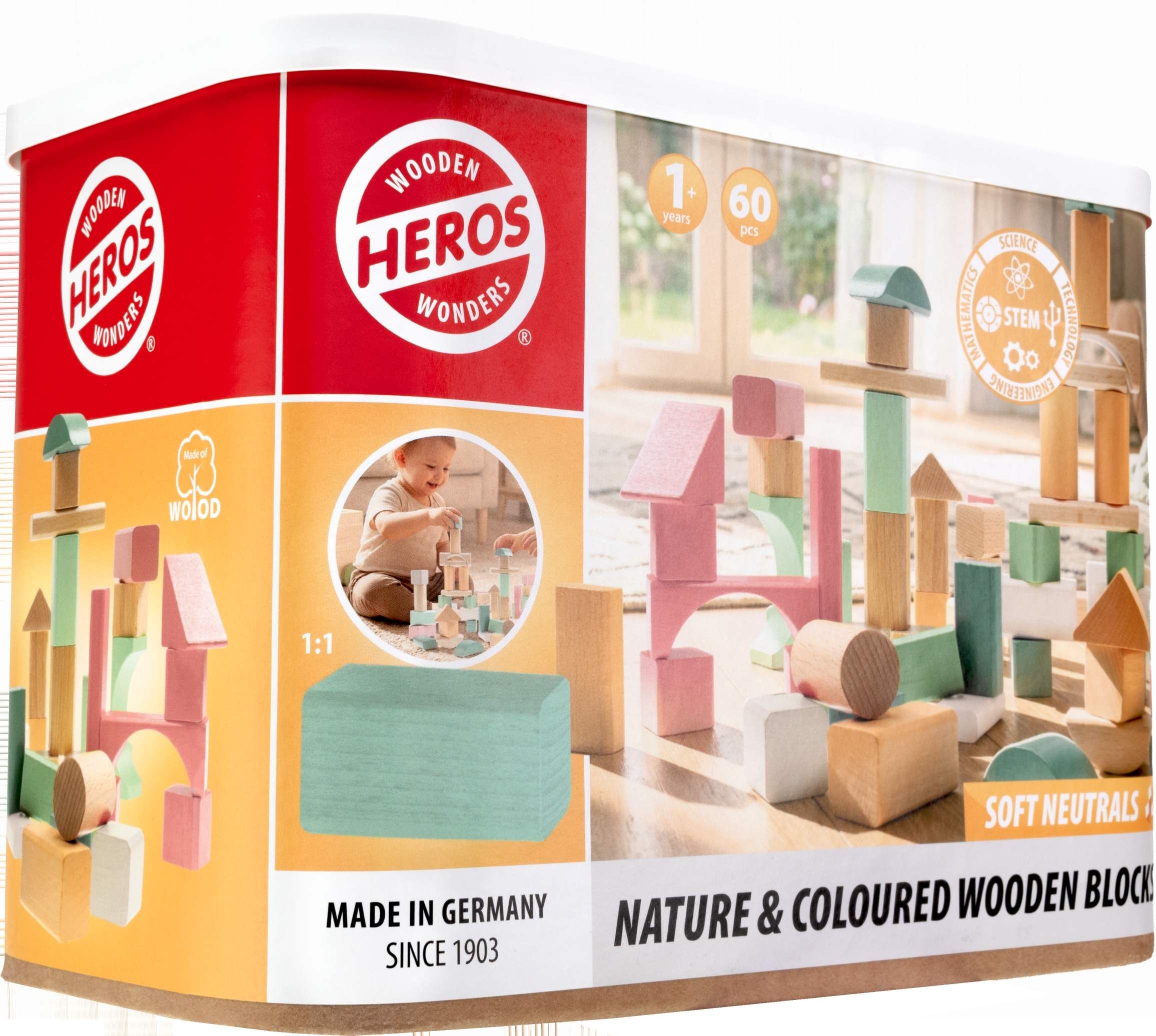Heros Klocki drewniane w delikatnych kolorach 60 sztuk