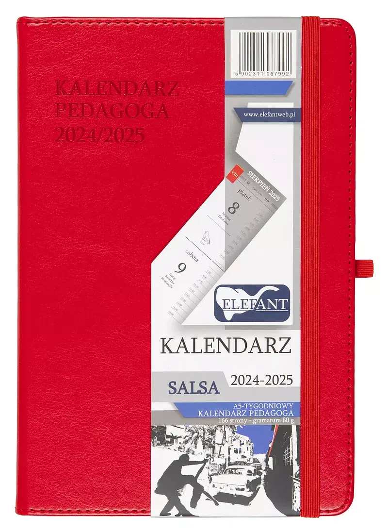 Kalendarz pedagoga 2024-2025 salsa a5 tygodniowy czerwony
