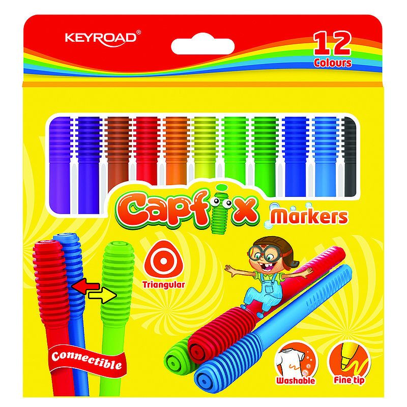 Flamastry keyroad capfix markers zmywalne 12 kolorów