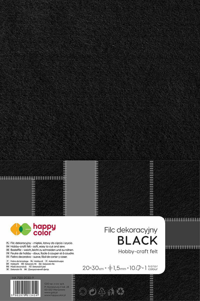 Filc dekoracyjny 20x30 cm 10 ark. Czarny happy color
