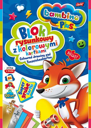 Blok rysunkowy A4 16K kolorowe kartki + zł/sr Bambino PLUS PAKIET 10 sztuk