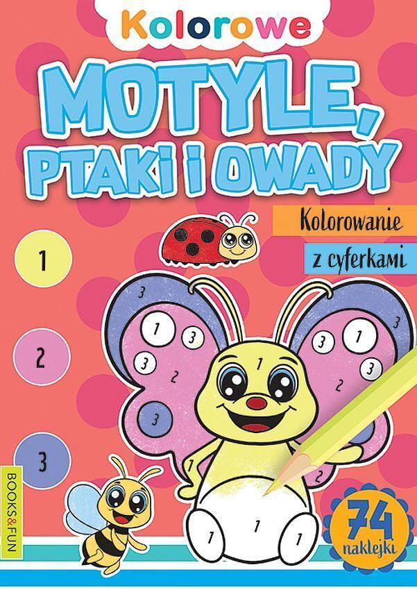 Motyle, ptaki i owady. Kolorowanie z cyferkami