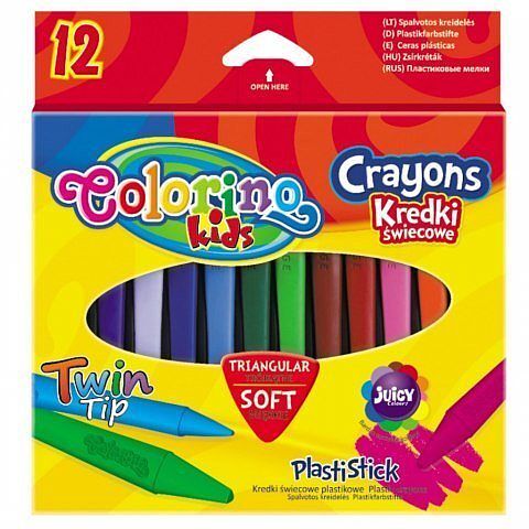 Kredki świecowe trójkątne plastikowe 12 kol. Colorino kids