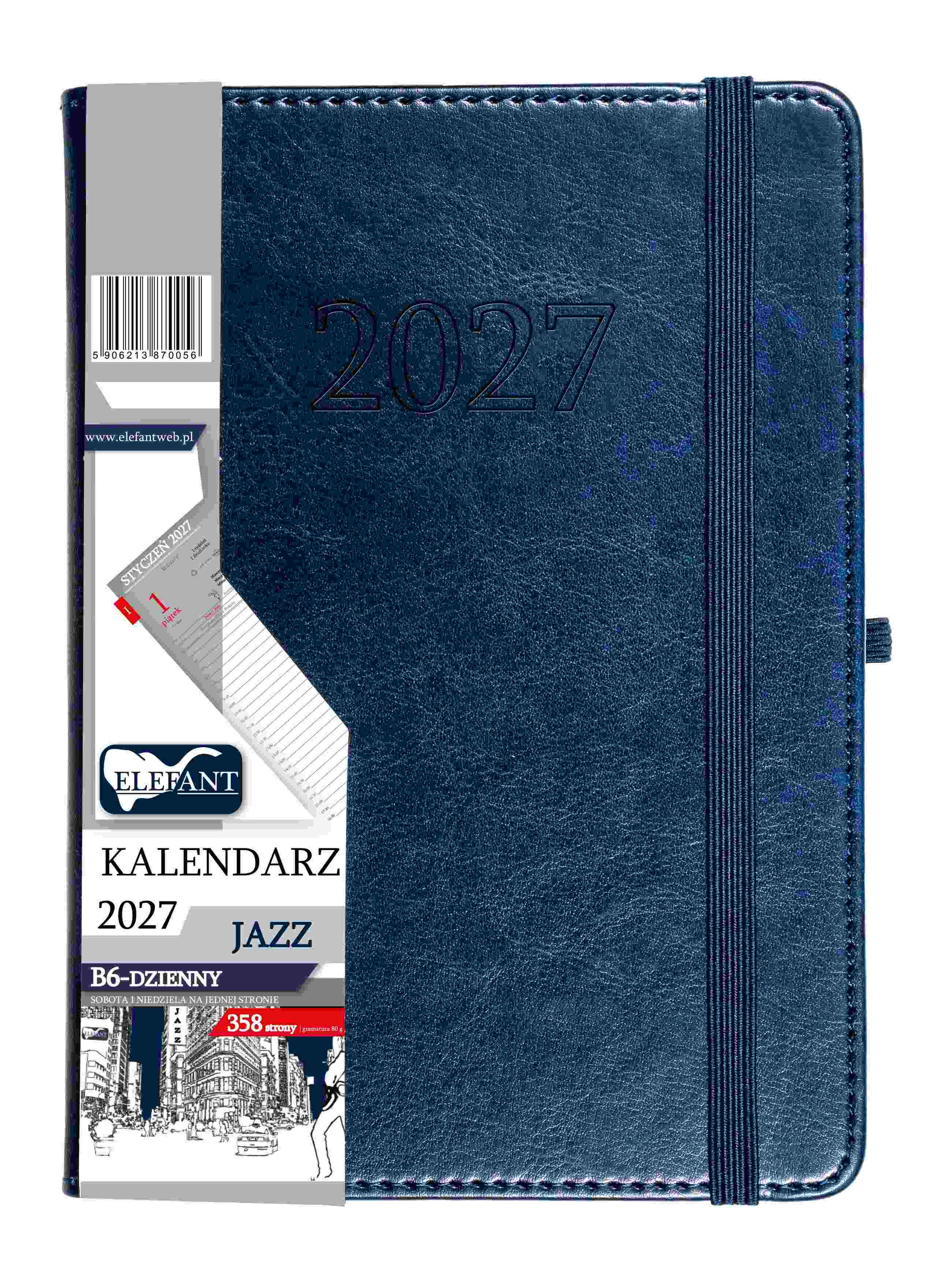 Kalendarz 2027 Jazz B6 dzienny granatowy