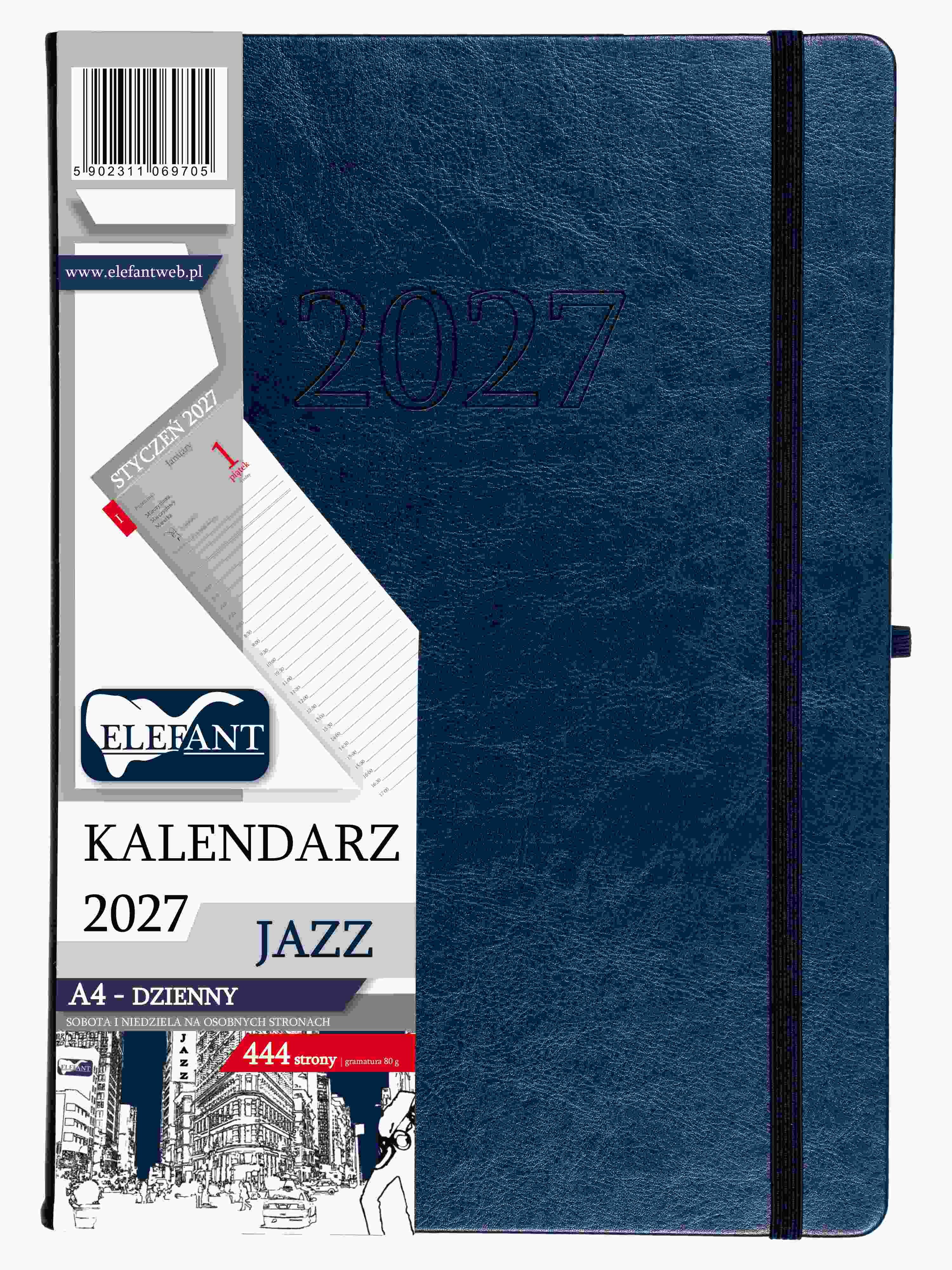 Kalendarz 2027 Jazz A4 dzienny granatowy