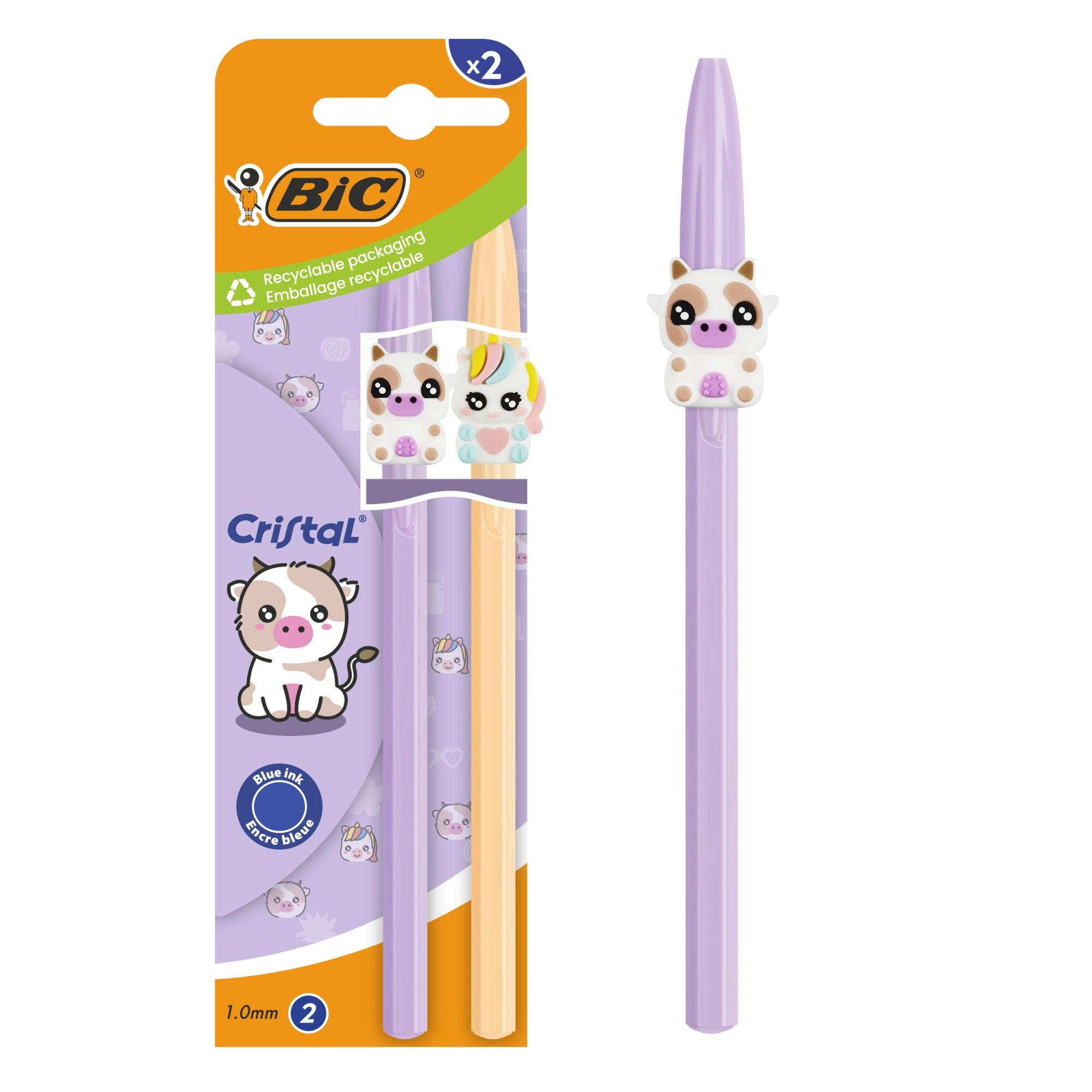 Długopis niebieski BIC Cristal Pastel Figurine Purple 2szt.mix kolorów
