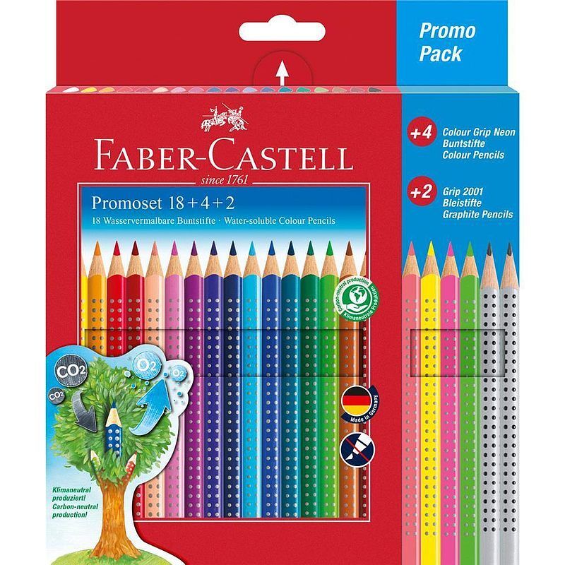 Kredki ołówkowe faber-castell grip 2001 18 kolorów+4 kolory neonowe+2 ołówki