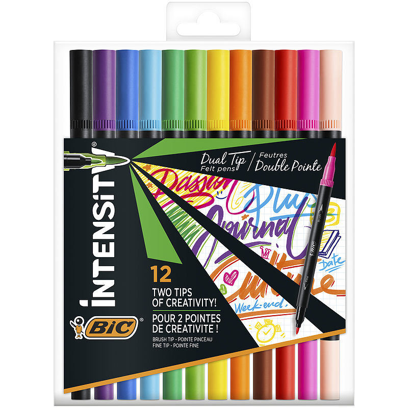 Pisak dwustronny bic intensity dual tip mix etui 12 kolorów