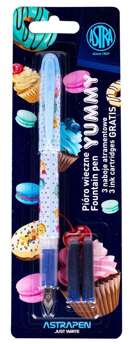 Pióro młodzieżowe astra yummy 1 sztuka + 3 naboje blister