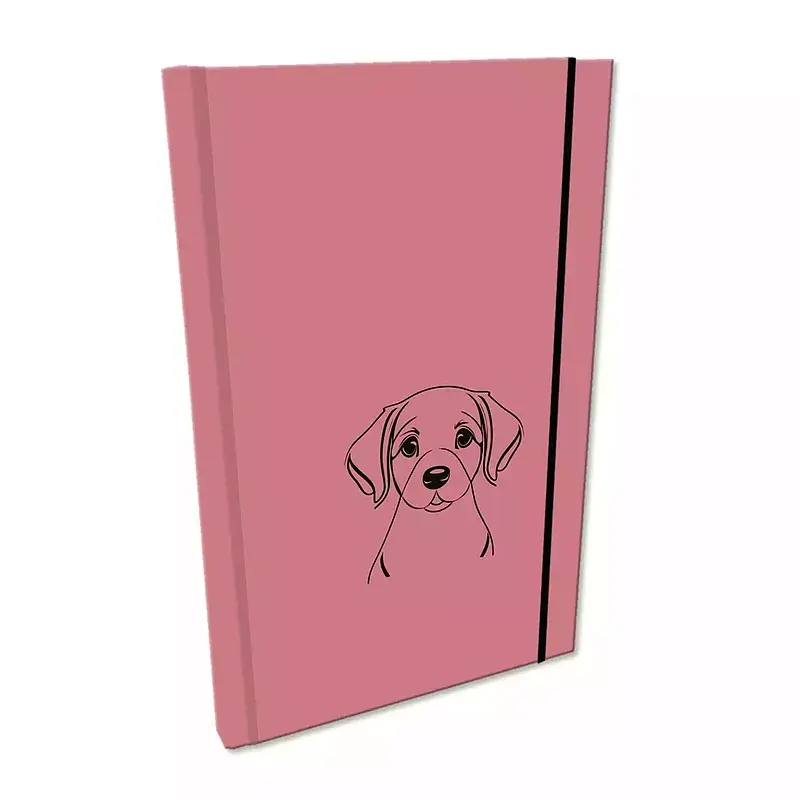 Notes a5 gładki  z gumką soft touch lakier uv pies labrador brudny róż
