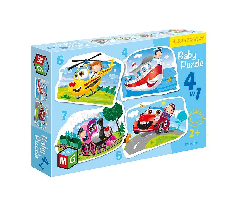 Puzzle 4w1 baby  pojazdy