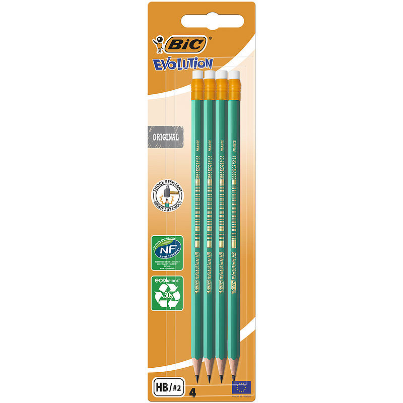 Ołówek z gumką bic evolution original 650 hb blister 4szt