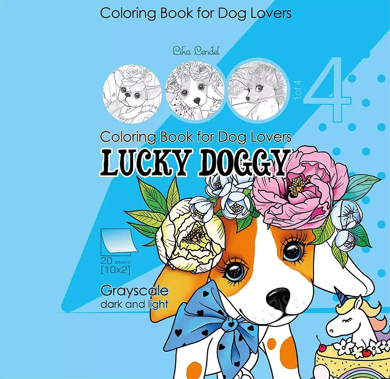 Kolorowanka antystresowa 200x200 20 kartek usztywniana 2d brokat lucky doggy 4