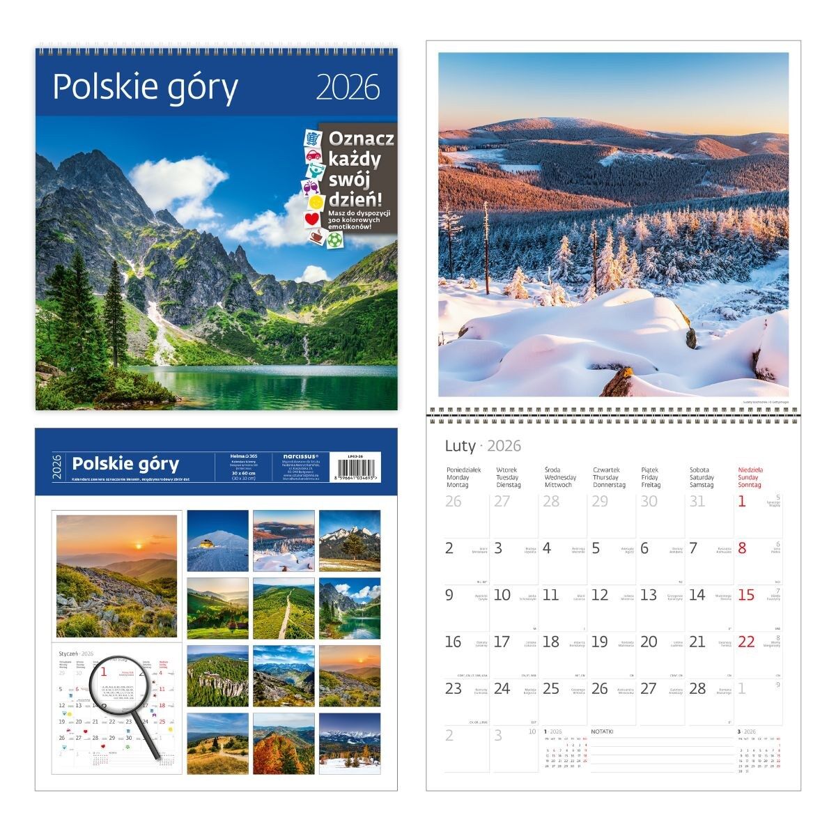Kalendarz 2026 Polskie góry z naklejkami