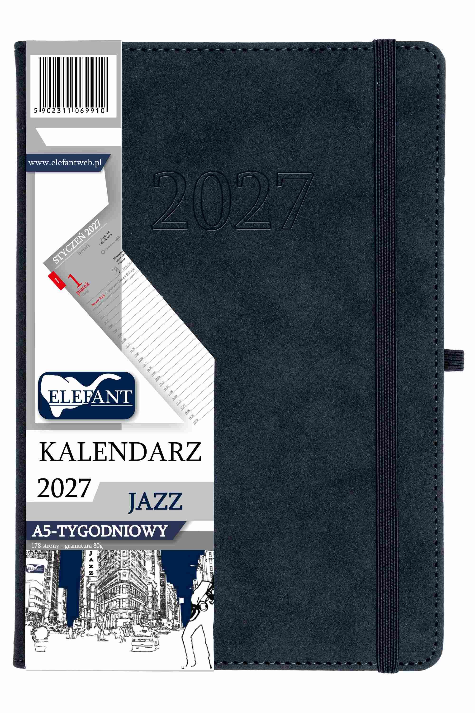 Kalendarz 2027 Jazz A5 tygodniowy granatowy
