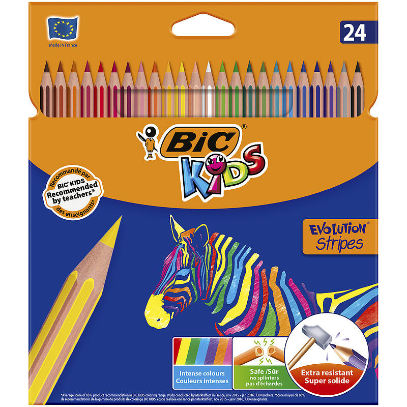 Kredki bic kids eco evolution stripes ołówkowe pudełko 24 kolory